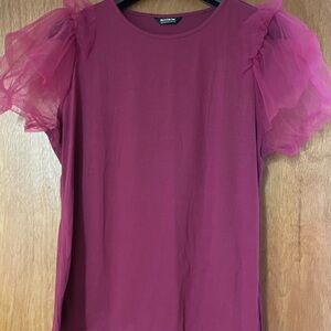 BloomChic Deep Pink Tulle Sleeve Blouse
